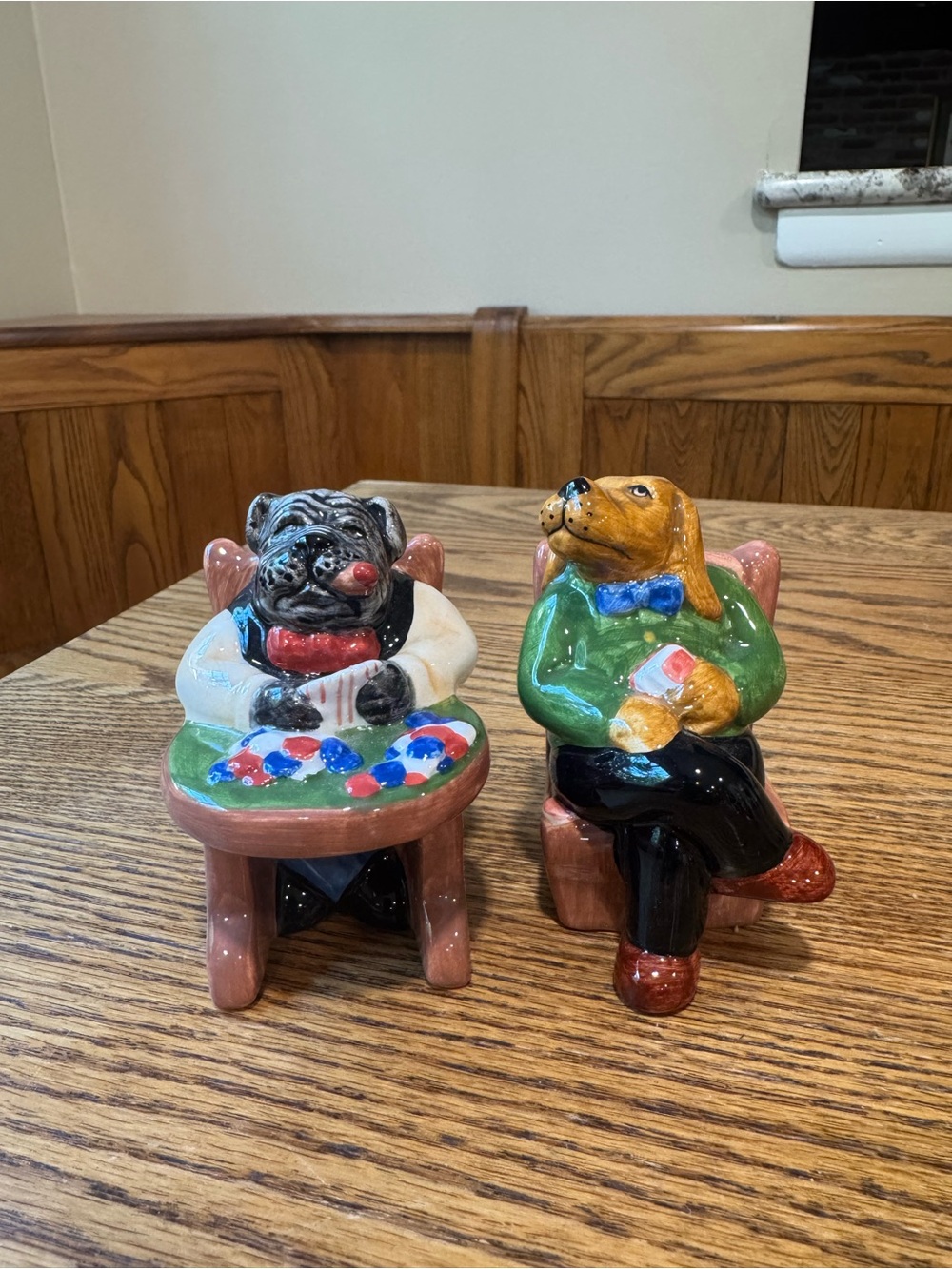 Bulldogs Playing Poker Salt + Pepper Shakers